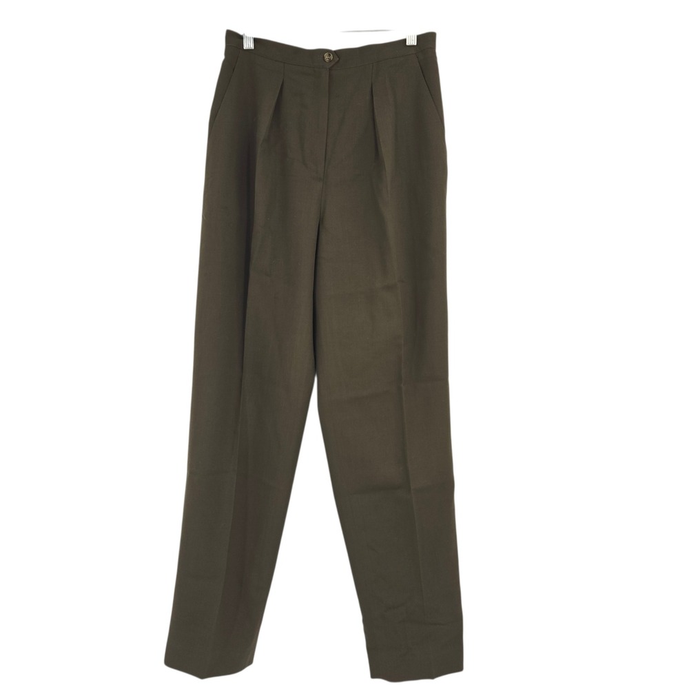Vintage Jones New York Trousers Women 8 Green Wool Pleated High Rise Career